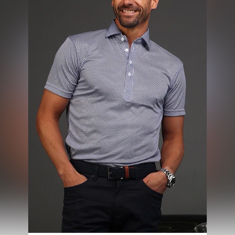 Collars & Co NWT Semi-Spread Collar Short Sleeve Polo In Vantage Blue. Size XXL.